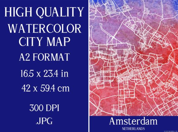 Amsterdam Watercolor City Map Illustrations