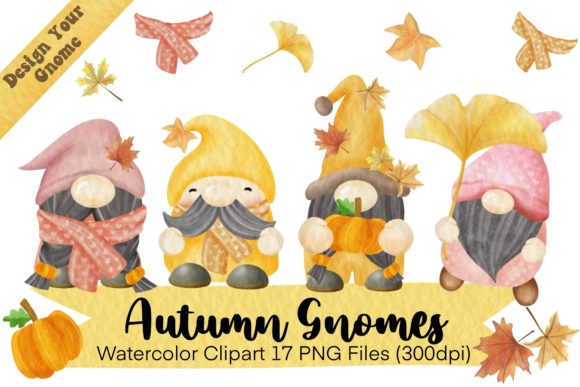 Autumn Fall Gnome Watercolor Clipart