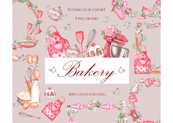 Bakery Watercolor Clipart Frame Illustrations