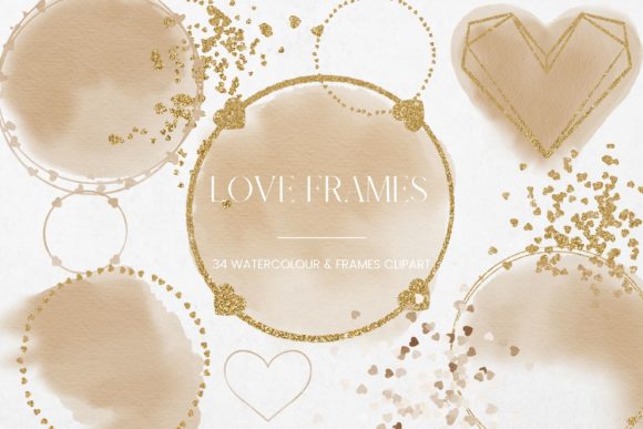 Beige Heart Watercolour and Frames Illustrations