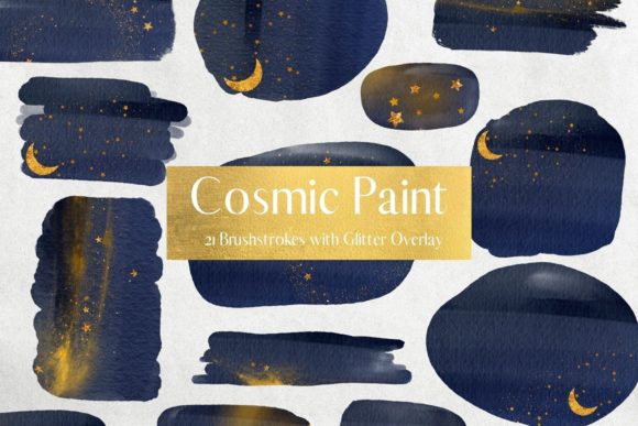 Blue Watercolour and Gold Glitter Paint Illustrations