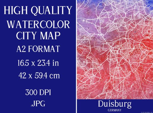 Duisburg Germany Watercolor City Map Illustrations