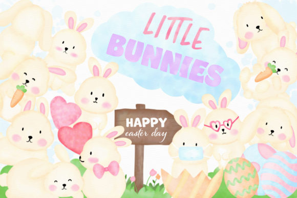 Easter Bunny Rabbits Watercolor Clipart and Illustrations