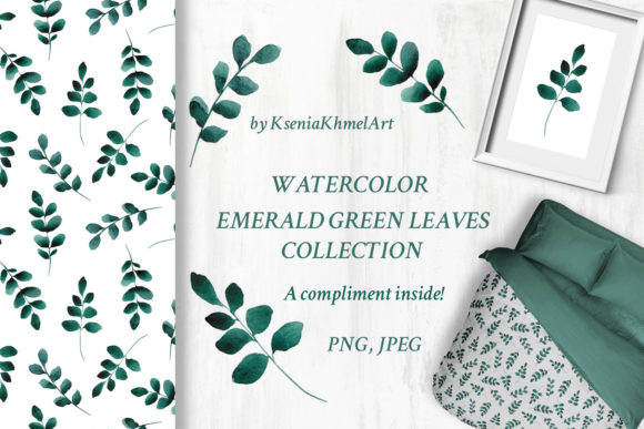 Emerald Green Leaves Watercolor Pack