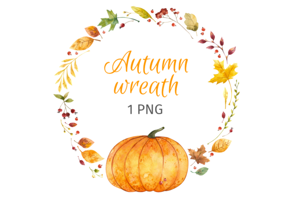 Fall Pumpkin, Watercolor Wreath Png & Illustrations
