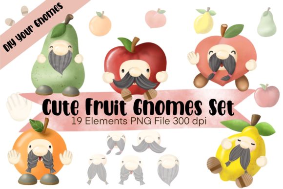 Fruits Gnome Watercolor Clipart, DIY Illustrations