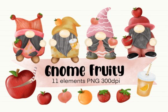 Fruits Gnome Watercolor Clipart Set