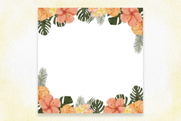 Hibiscus Flower Summer Frame Watercolor Illustrations