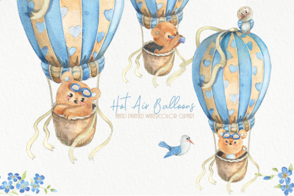 Hot Air Balloons Clipart Cute Watercolor and Illustrations