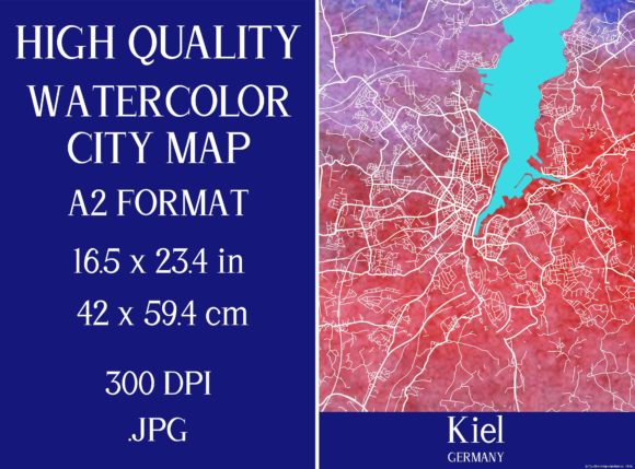 Kiel Germany Watercolor City Map and Illustrations