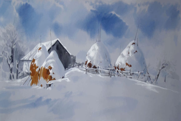 Landscape Mountains Watercolor House Illustrations