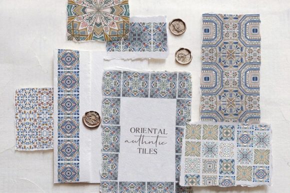 Oriental Tiles, Hand-drawn in Watercolor