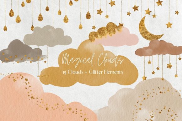 Peach Watercolour and Glitter Clouds