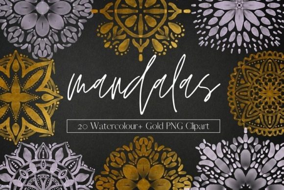 Purple and Gold Watercolour Mandalas Illustrations