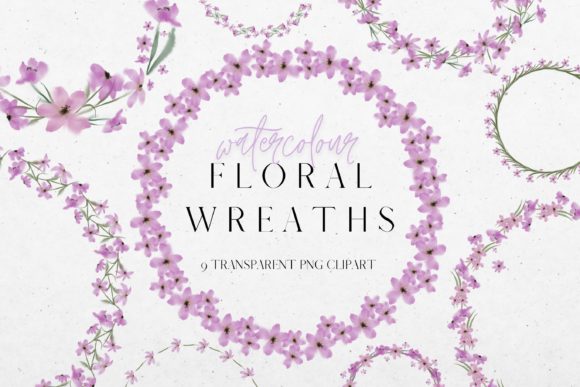 Purple Watercolour Flower Wreath Clipart and Illustrations