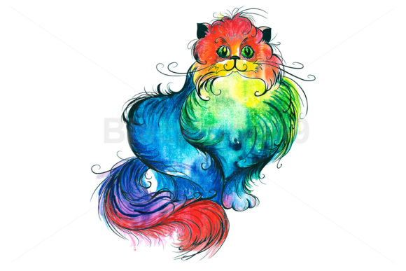Rainbow Watercolor Cat Illustrations