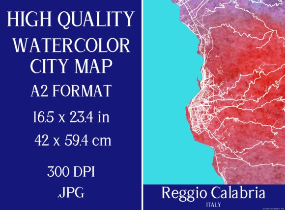 Reggio Calabria Watercolor City Map Illustrations