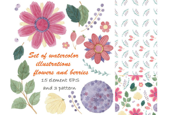 Set of Watercolor Illustrations Flowers