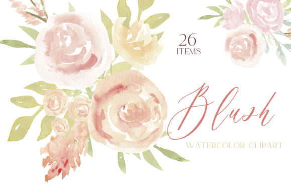 Watercolor Blush Flowers, Pink Floral Illustrations