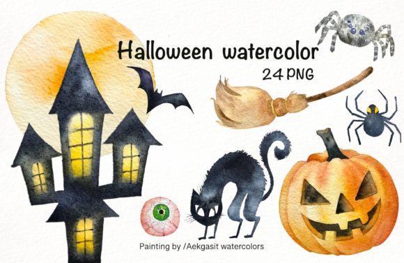 Watercolor Clipart for Halloween and Illustrations