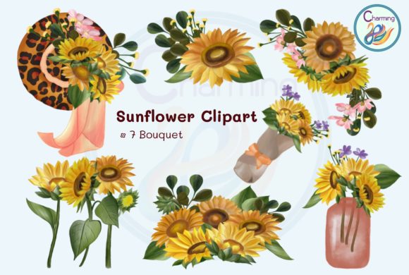 Watercolor Clipart Sunflower Bouquet and Illustrations