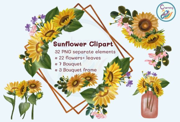 Watercolor Clipart Sunflower Sunshine Illustrations