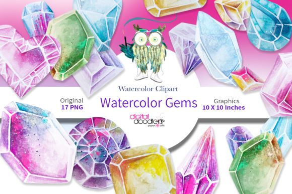 Watercolor Gemstone Graphics and Illustrations