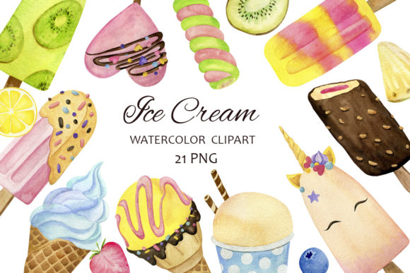 Watercolor Ice Cream Summer Clipart PNG