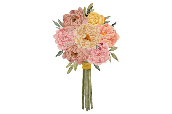 Watercolor Peony Hand Bouquet Flower Illustrations
