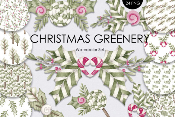 Watercolor Set Christmas Greenery Illustrations