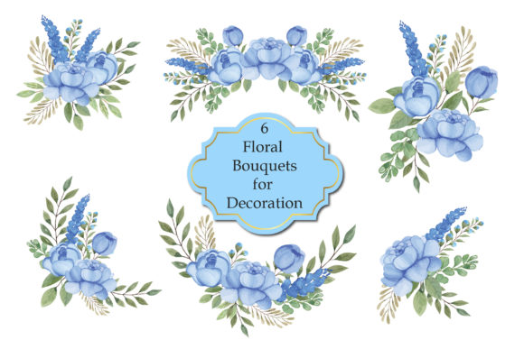 Watercolor Spring Blue Floral Decoration and Illustrations