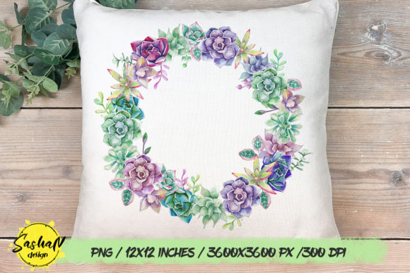 Watercolor Succulent Wreath Sublimation Illustrations