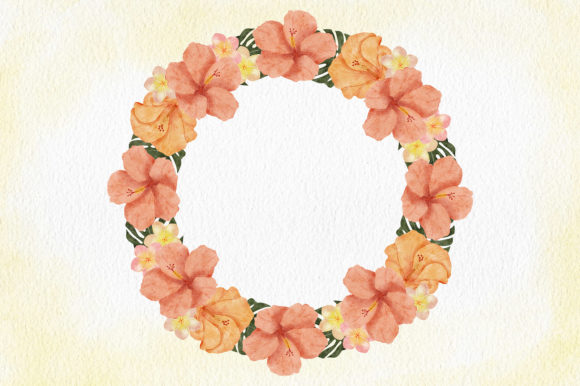 Watercolor Summer Hibiscus Flower Wreath Illustrations