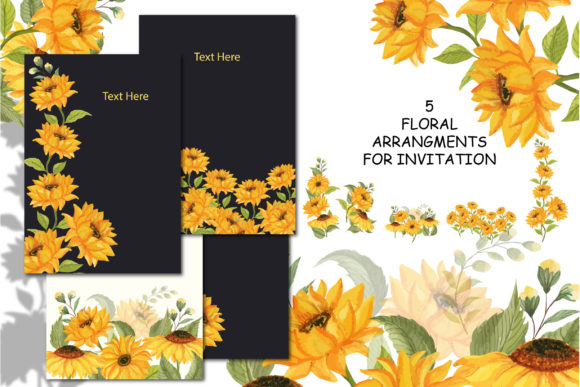Watercolor Sunflower Floral Arrangement Illustrations