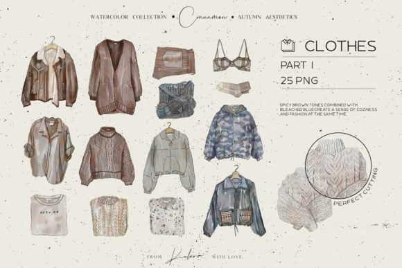 Watercolor Trendy Autumn Clothes Kit and Illustrations