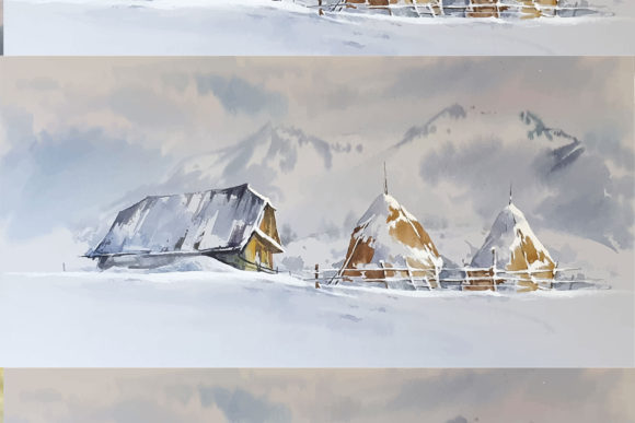 Watercolor Winter House Illustration