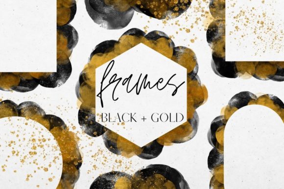 Watercolour Black and Gold Frames Illustrations