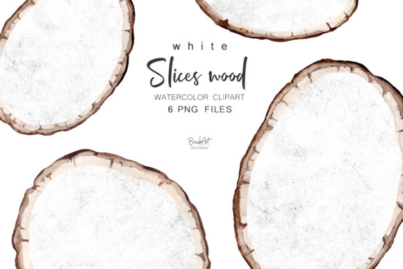 Wooden Watercolor Slices with White Back Illustrations