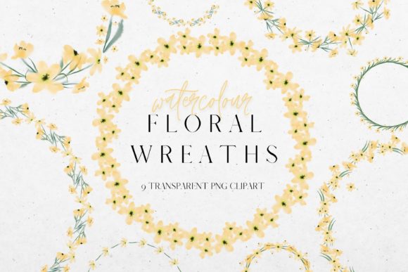 Yellow Watercolour Flower Wreath Clipart & Illustrations